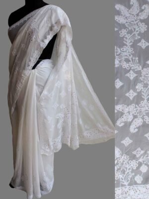 White-mukaish-chikankari-embroidered-pure-georgette-saree