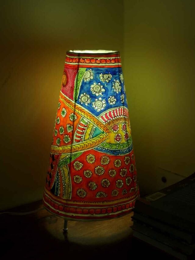 Abstract-painted-tholu-bommalata-bedside-lamp
