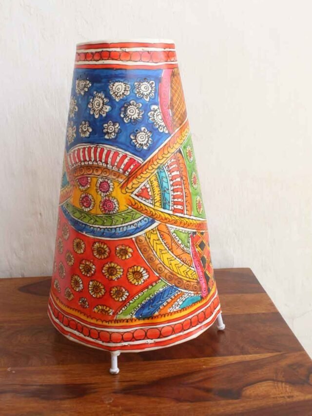 Abstract-painted-tholu-bommalata-leather-long-living-room-lamp