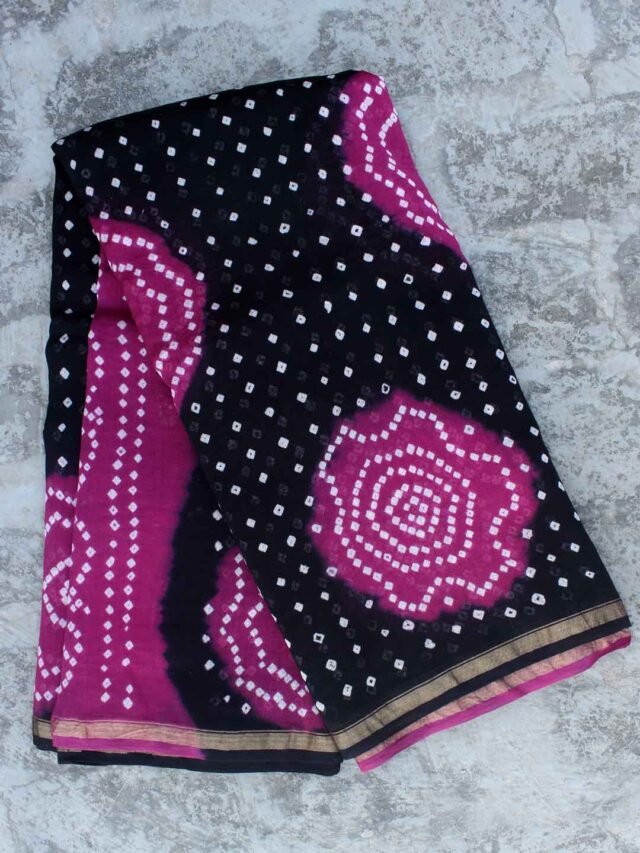 Black-and-magenta-chanderi-bandhani-saree