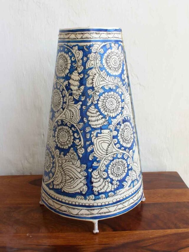 Blue-and-white--long-leather-living-room-lamp