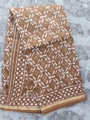 Caramel-brown-block-printed-chanderi-sari at Shilphaat.com