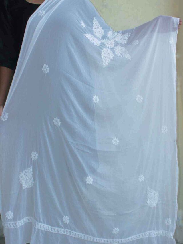 Chikankari-Handembroidered-white-chiffon-dupatta