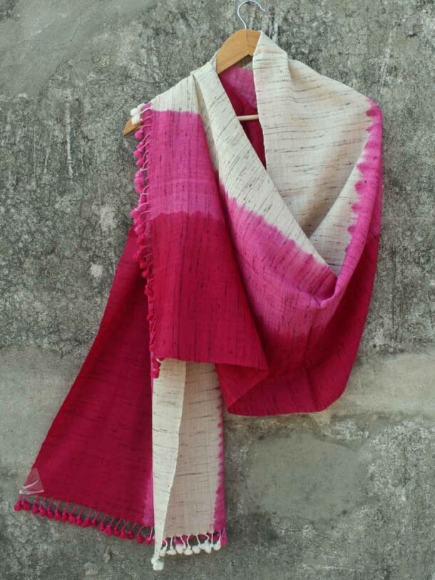 Magenta-pink-and-beige-shibori-silk-wool-stole