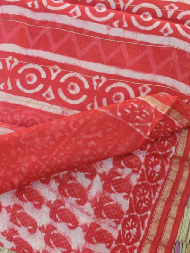 Orange-red-bagru-print-chanderi-saree