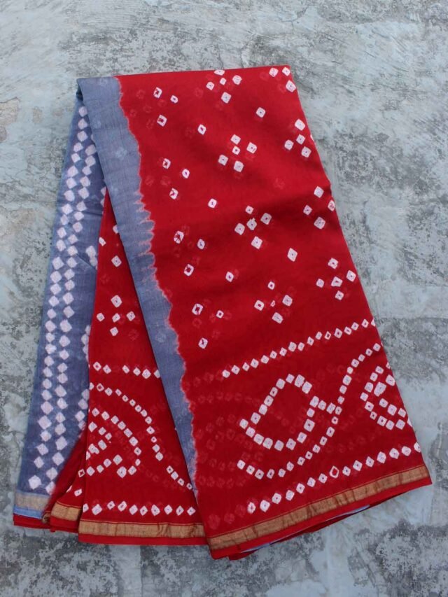 Red-and-grey-chanderi-bandhej-saree