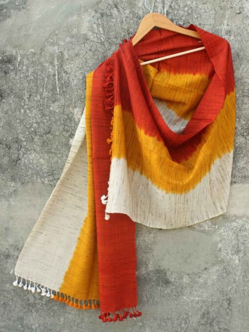 Red-yellow-beige-tussar-wool-stole