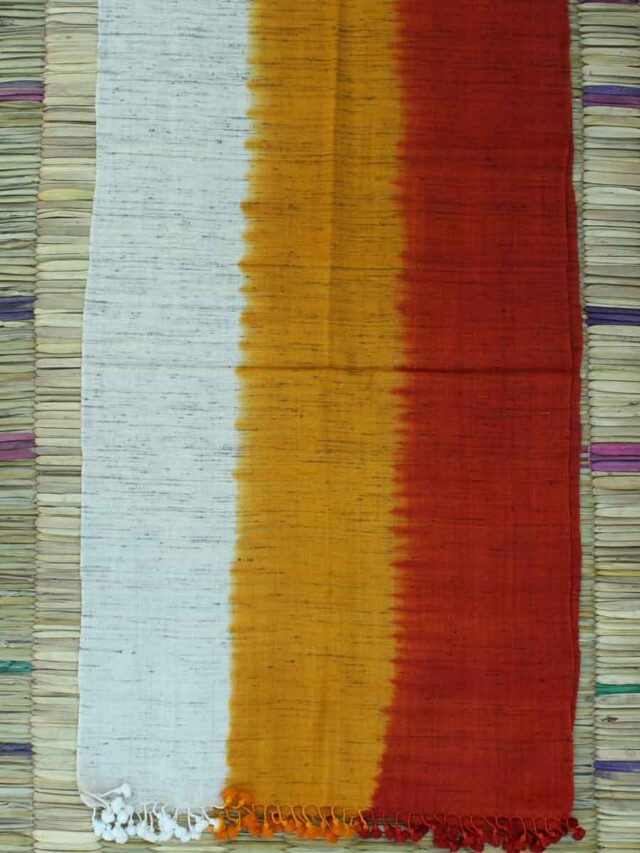 Red-yellow-beige-wool-tussar-silk-stole