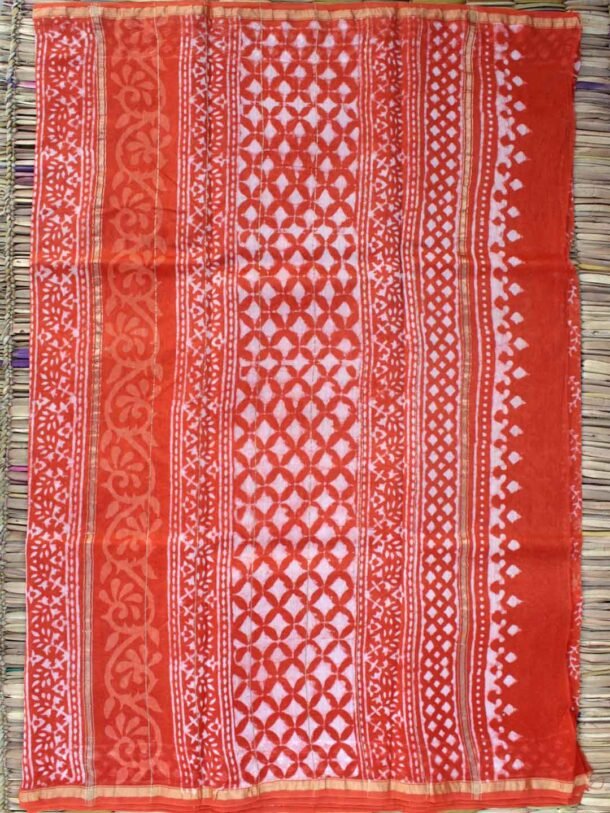 Rust-orange-Bagru-printed-chanderi-sari