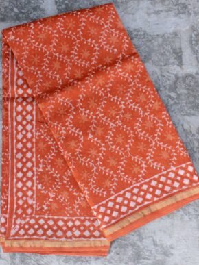 Rust-orange-Block-printed-chanderi-saree