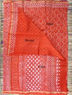 Rust-orange-Block-printed-silk-cotton-sari