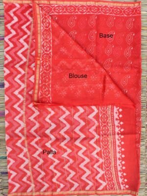 Saffron-red-Bagru-print-silk-cotton-saree