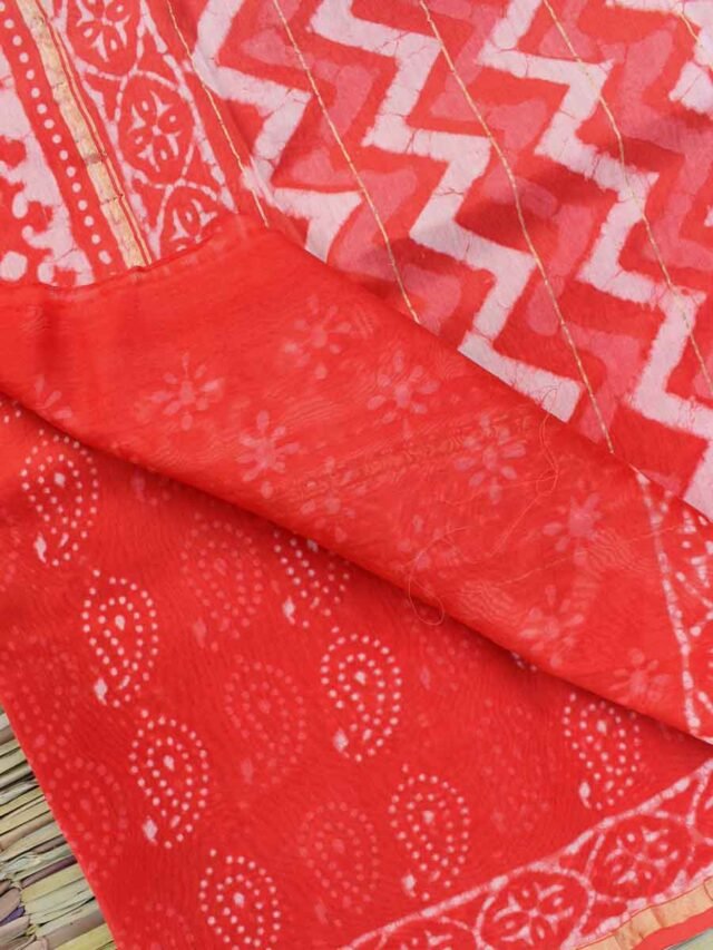 Saffron-red-bagru-printed-chanderi-saree