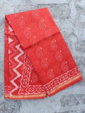Saffron-red-block-printed-chanderi-saree