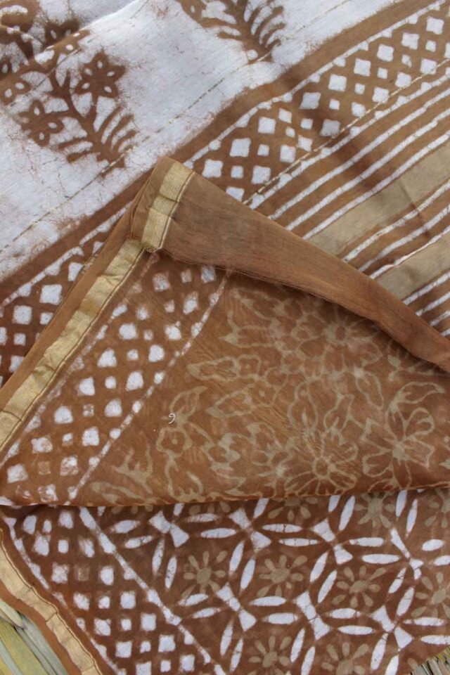 caramel-brown-block-printed-silk-cotton-saree