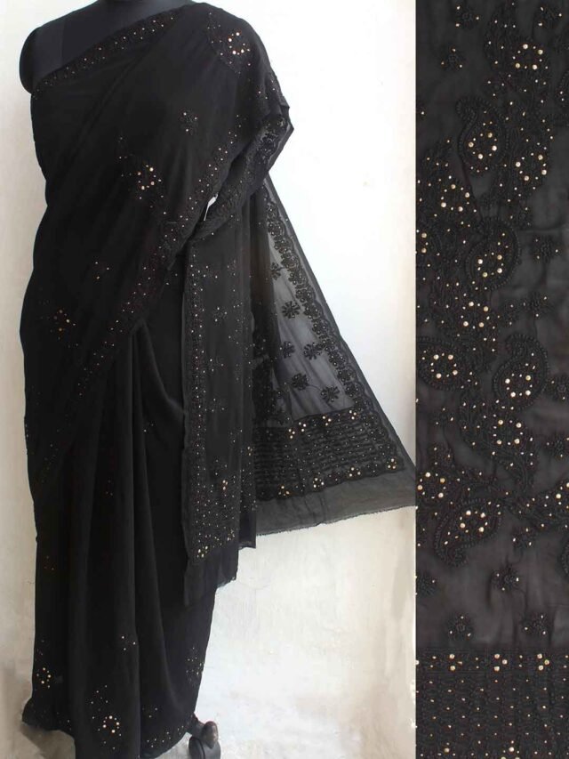 Black-mukaish-chikankari-viscose-saree