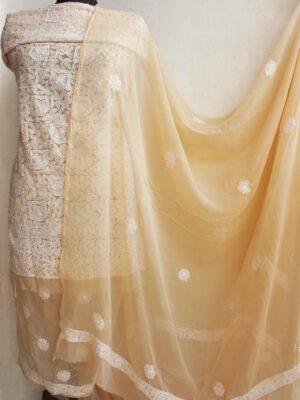 Cream-brown-georgette-chikankari-3pc-ladies-suit at Shilphaat.com