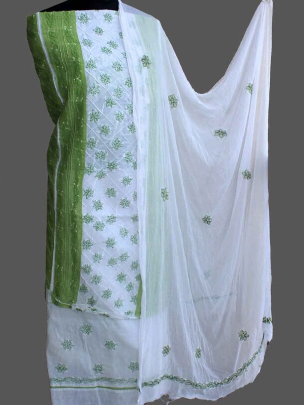 Leaf Green-and-White-cotton-Chikankari-Dress-material