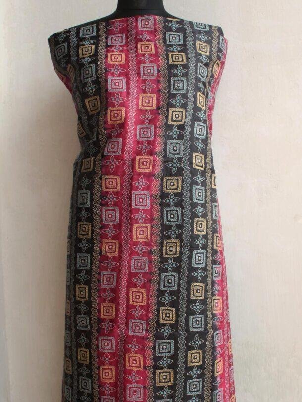 Red-and-black-kanthawork-tussar-silk-kurta-fabric-Shilphaat