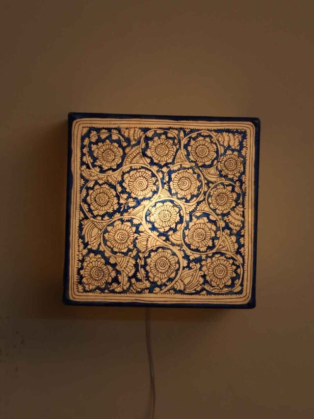 Blue-flowers-tholu-bommalata-wall-lamp