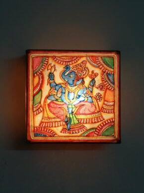 Blue-ganesha-Tholu-bommalata-square-wall-lamp-Shilphaat