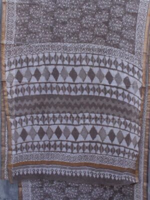 Brown-grey--dabu-block-printed-kota-doriya-cotton-saree- at Shilphaat