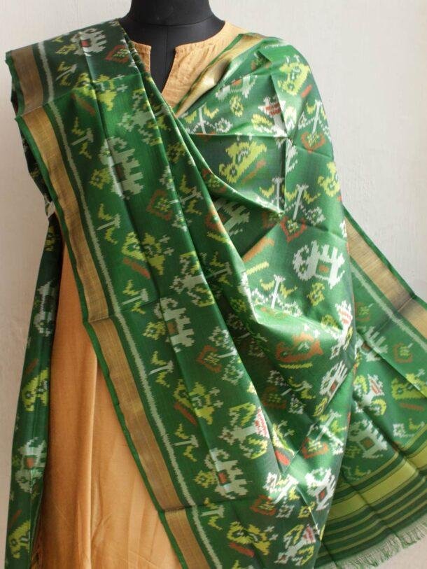 Green-hathi-popat-patola-silk-dupatta at Shilphaat.com