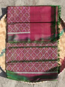 Greenish-plum-pink-pure-silk-patan-patola-fabric
