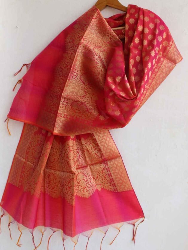 Pink-orange-banarasi-brocade-stole