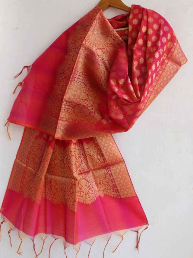 Pink-orange-banarasi-brocade-stole