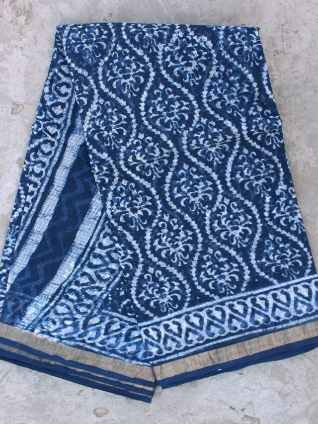 Block-printed-Dabu-Indigo-Kota-doriya-cotton-saree