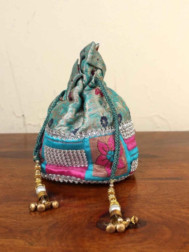 Blue-banarasi-brocade-potli-bag