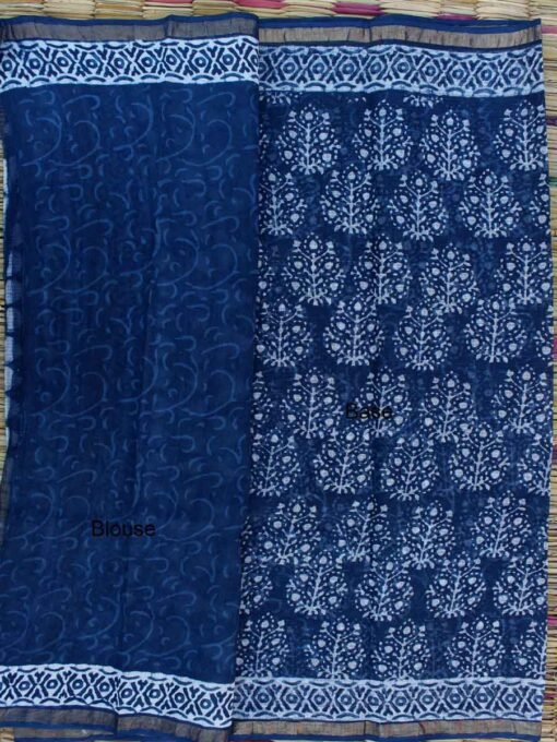 Dabu-Indigo Block-Printed Kota-Cotton Saree – Shilphaat.com
