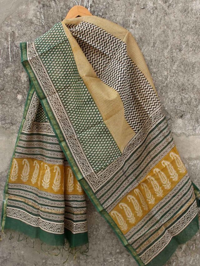 Green,-Yellow,-Black-block-printed-chanderi-dupatta