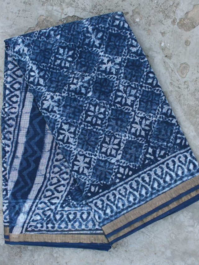 Indigo-dabu-block-printed-kota-doriya-cotton-saree