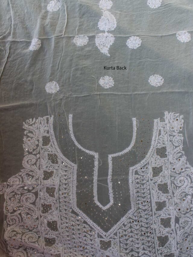 Mukaish-chikankari-white-crepe-georgette-kurta-fabric