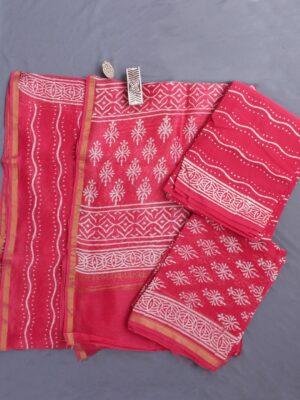 Pink-Red-Block-Printed-Silk-cotton-Dress-Material at Shilphaat.com