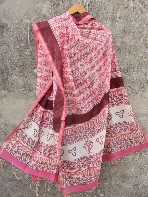 Pink-and-White-Block-Printed-Chanderi-Dupatta