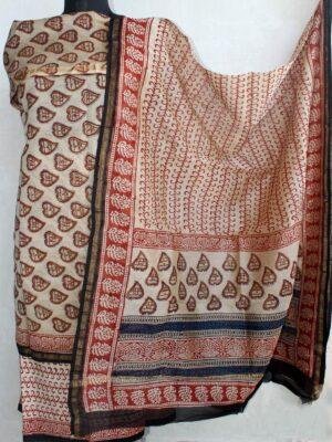 Red-hearts-block-printed-Beige-chanderi-3pc-dress-material at Shilphaat.com