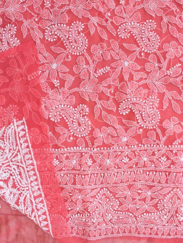 Carrot-red-lucknow-chikankari-georgette-ladies-kurta-fabric