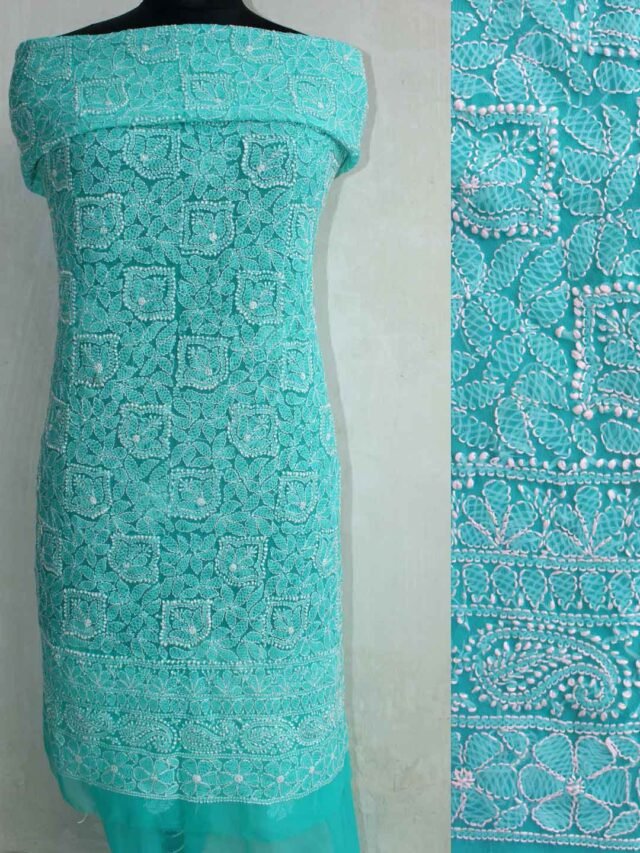 Jade-green-georgette-chikankari-kurta-fabric
