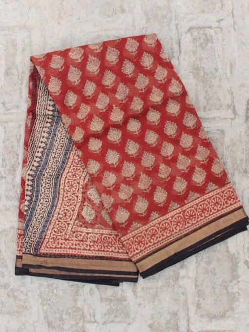 Madder-Red-block-printed-kota-cotton-saree