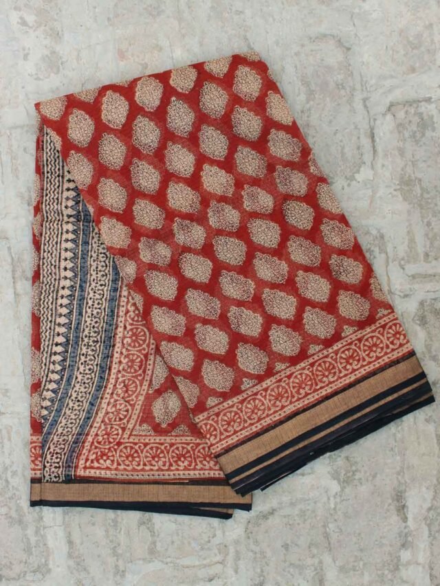 Wine-red-block-printed-kota-cotton-saree