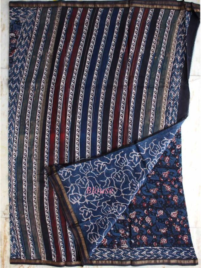 Bagru-dabu-block-print-indigo-chanderi-sari