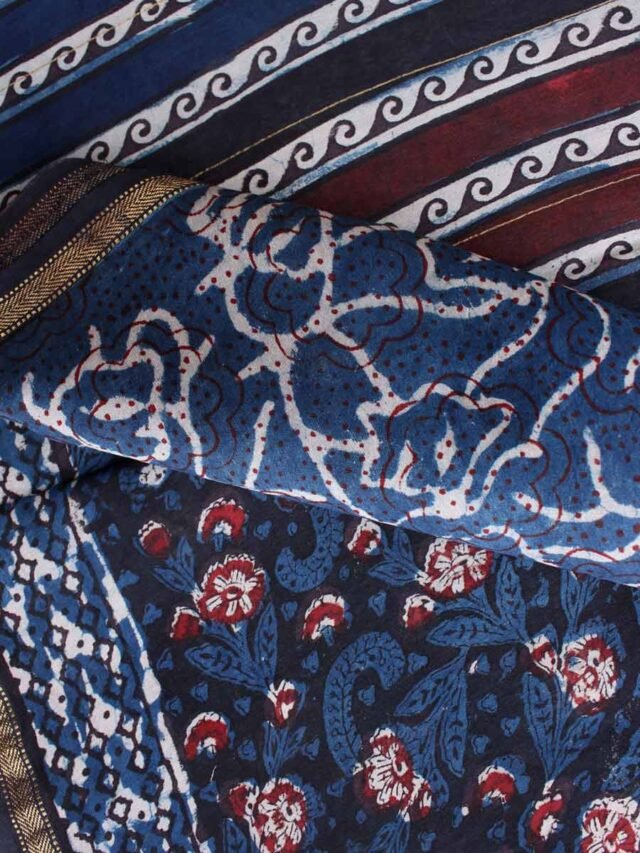 Bagru-dabu-block-print-indigo-silk-cotton-sari