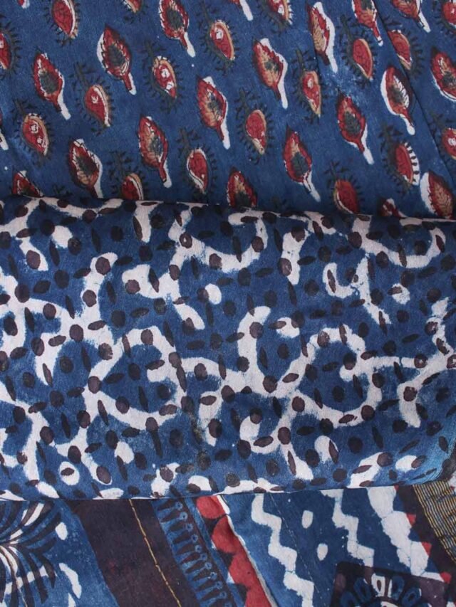 Dabu-Bagru Block-Print Chanderi Indigo Saree