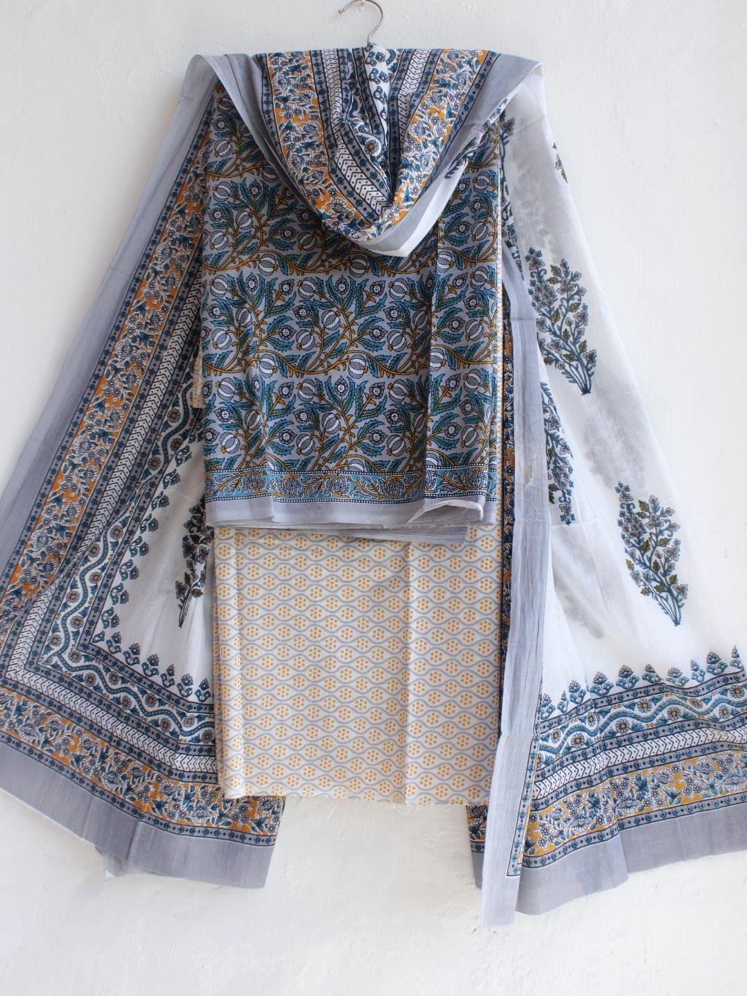 Gray,-yellow-,-white-block-print-pure-cotton-dress-material Gray,-yellow-,-white-block-print-pure-cotton-dress-material at Shilphaat.com