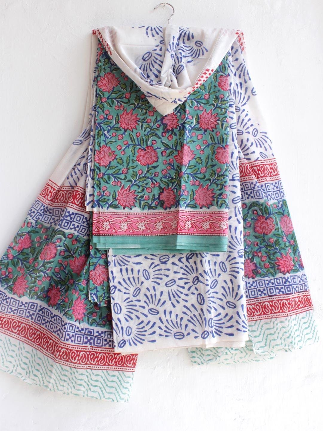 Green,-Pink-Block-Print-pure-Cotton-dress-material Green,-Pink-Block-Print-pure-Cotton-dress-material at Shilphaat