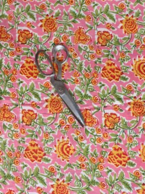 Pink,-yellow,-green-Sanganeri-block-print-cotton-kurta-fabric
