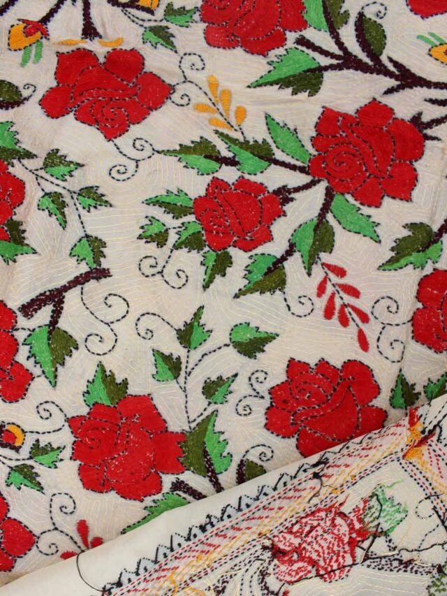 Red-roses-nakshi-kantha-work-tassar-silk-dupatta